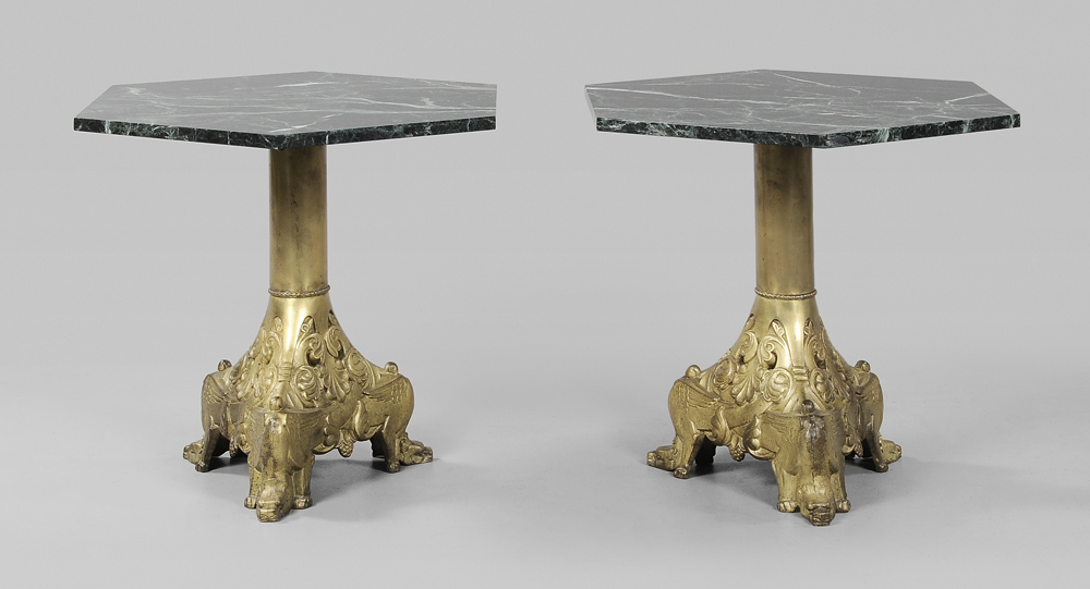 Pair Gilt Brass Marble-Top Side