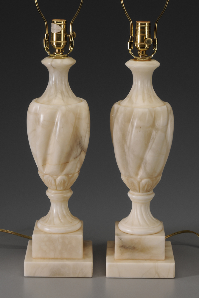 Pair Urn Form Alabaster Lamps Continental  1188f6