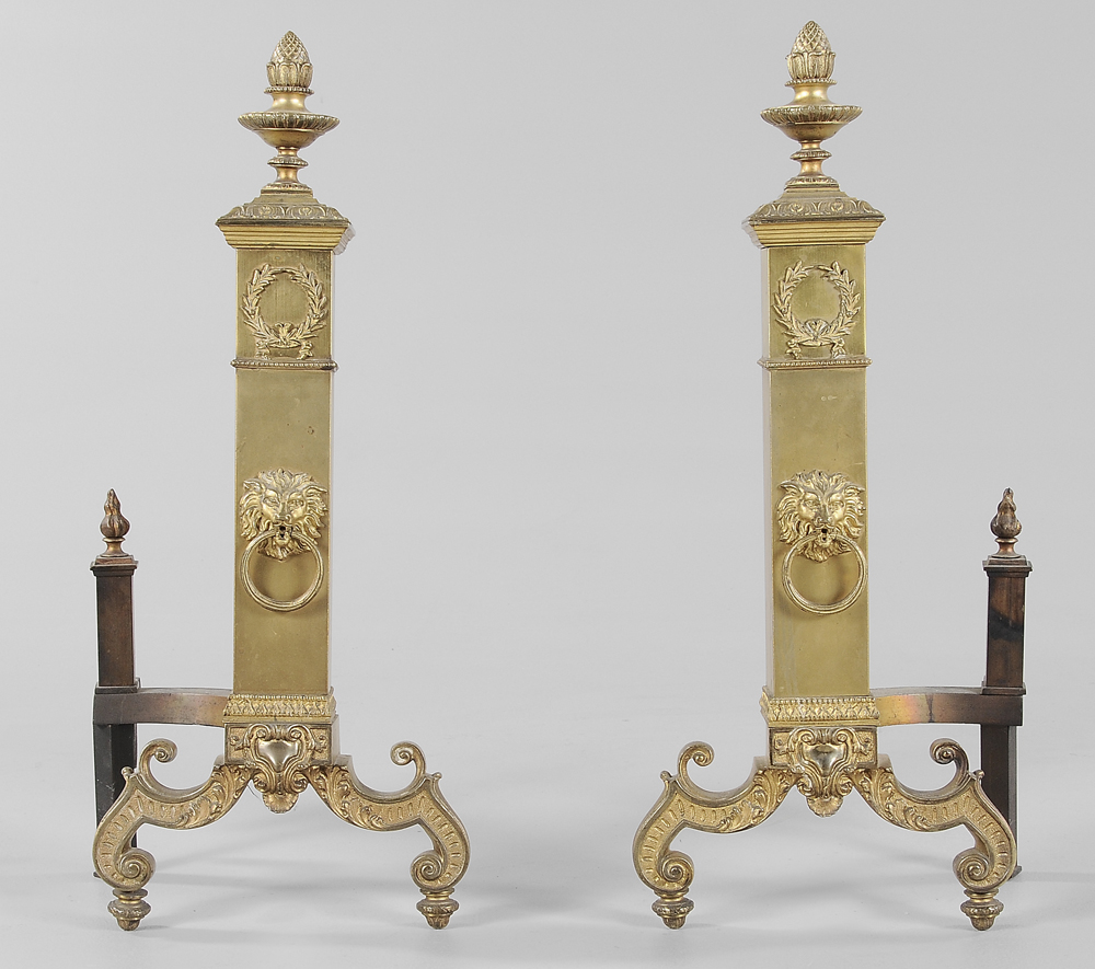 Pair Empire Style Bronze Andirons 20th