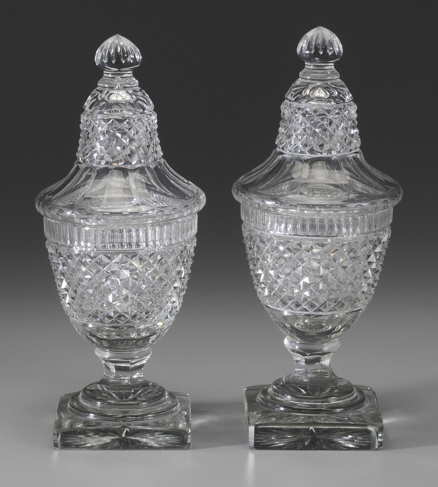 Pair Cut Glass Urns British or
