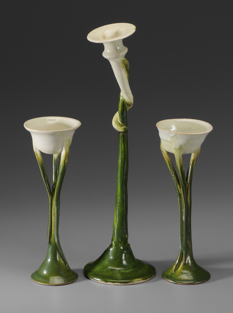 Set of Three Stoneware Candleholders