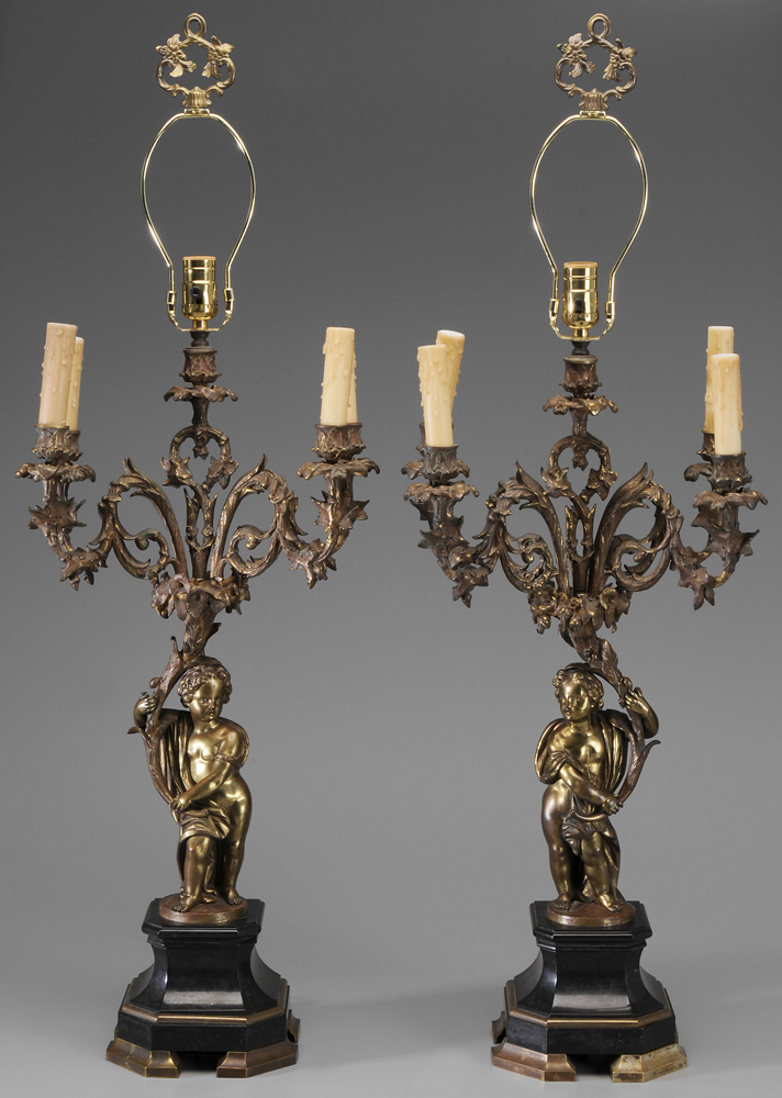 Pair Louis XV Style Bronze Lamps