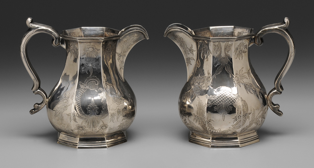 Pair Coin Silver Pitchers American,