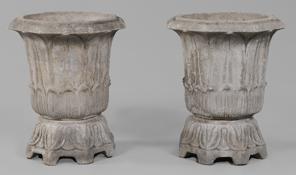 Pair Cast Stone Garden Urns 20th 1189f2