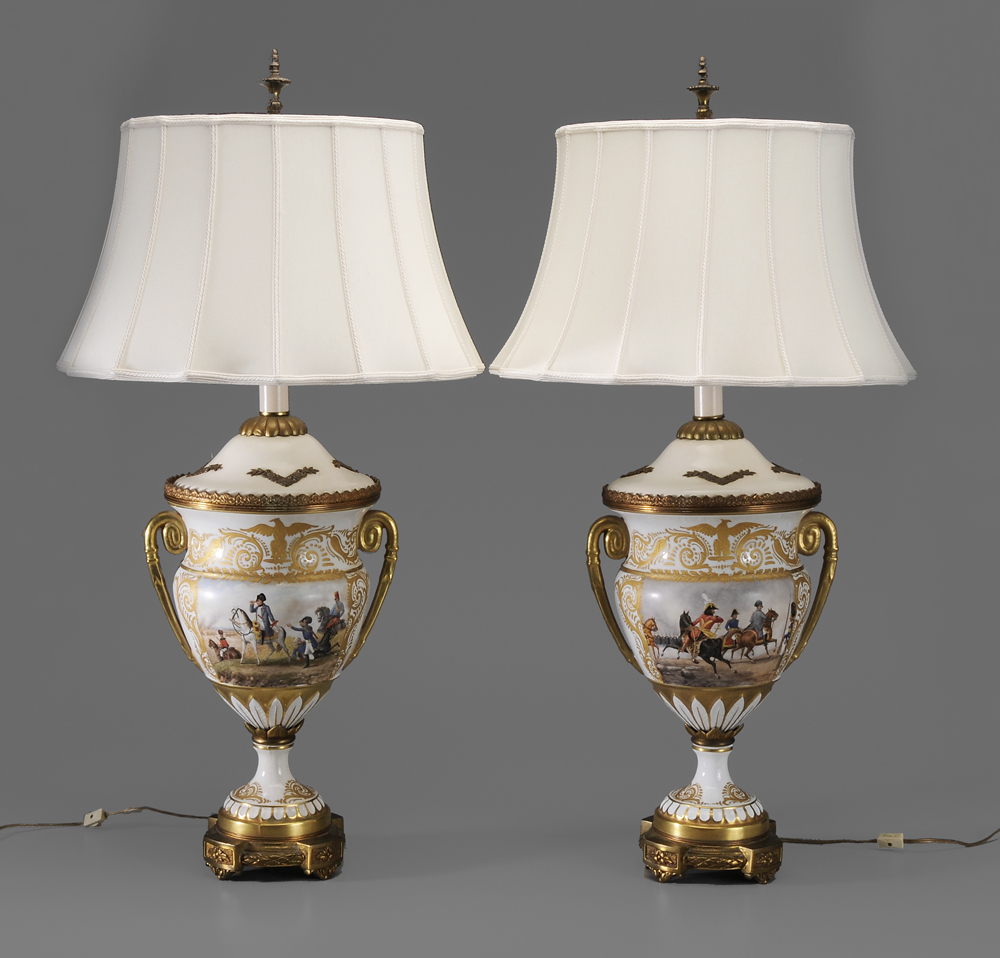 Pair Napoleonic Porcelain Lamps