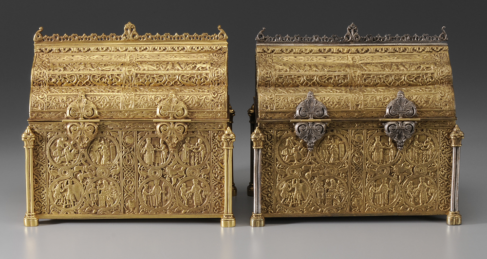 Two Similar Gothic Style Gilt Bronze