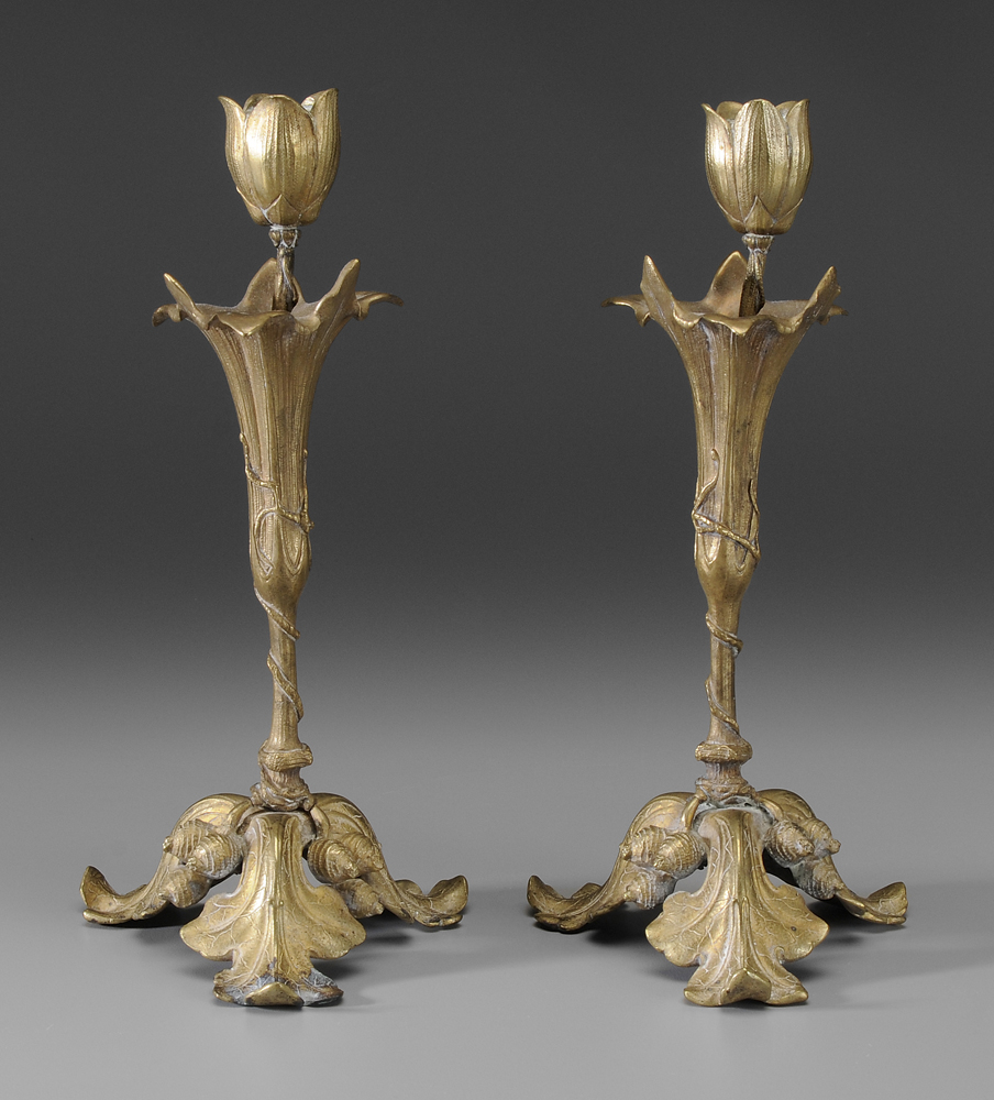 Pair Gilt Bronze Flower Form Candlesticks 118a83