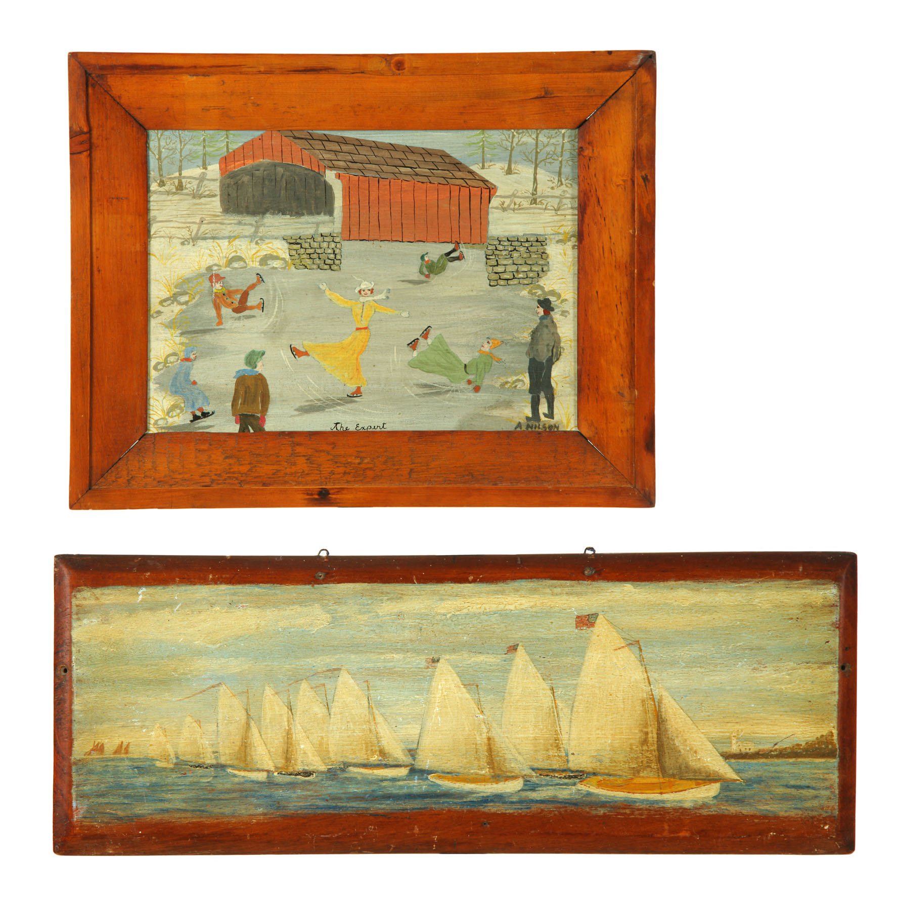 TWO FOLKSY PAINTINGS (AMERICAN  1ST