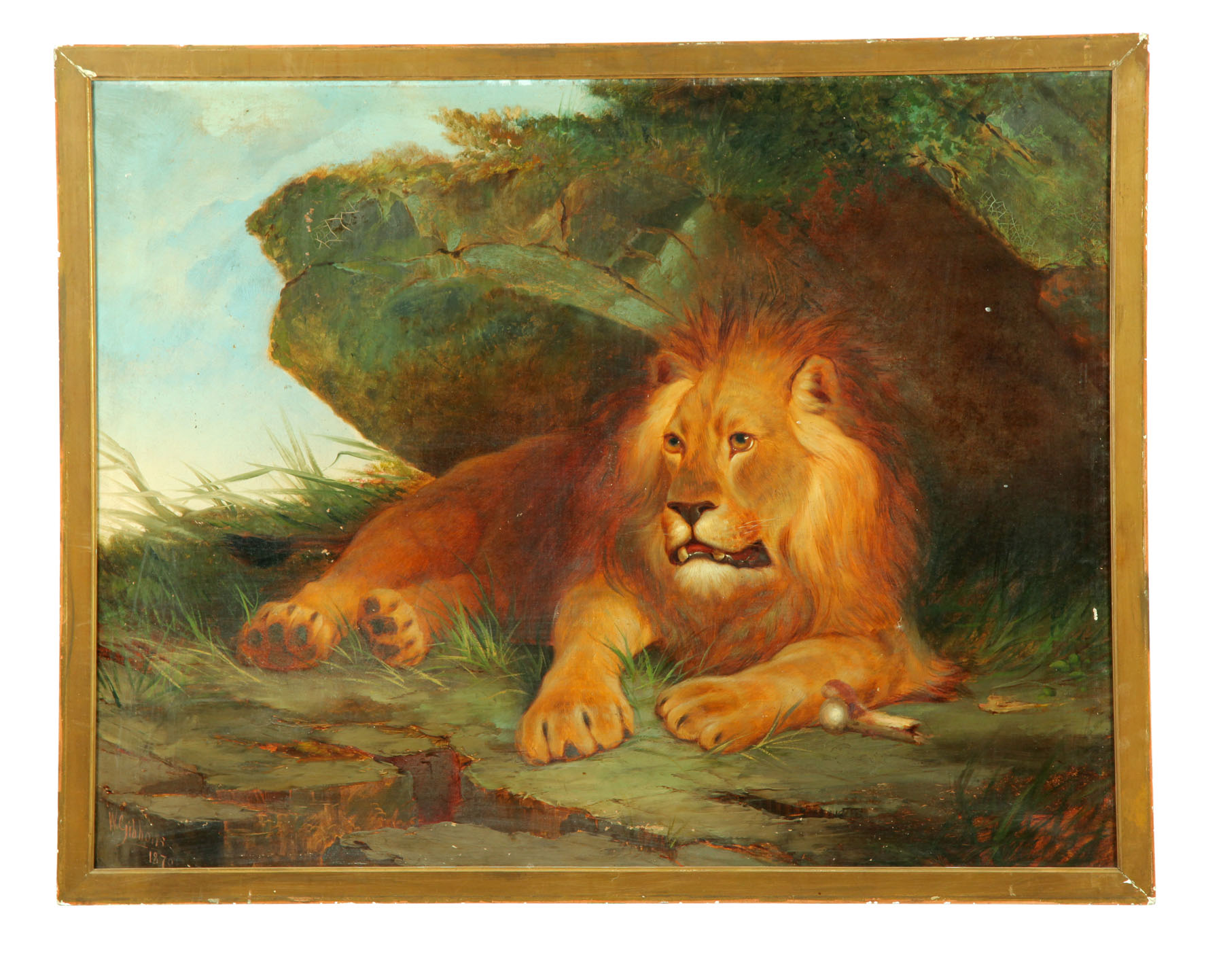 PAINTING OF LION SIGNED W GIBBONS 116fde