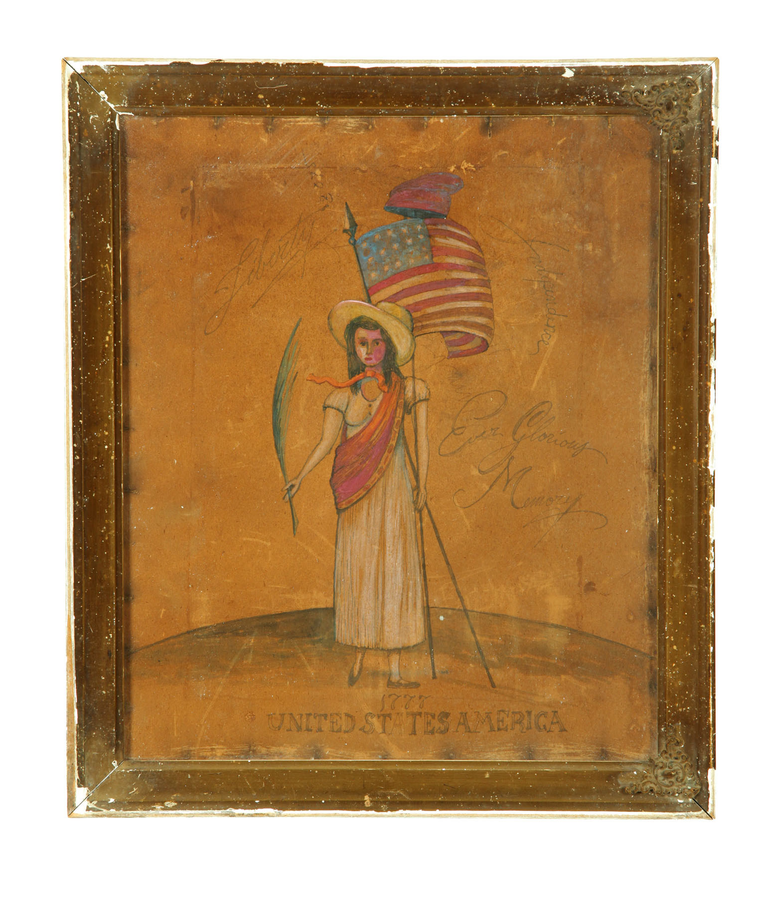 FOLKSY PORTRAIT OF GIRL WITH  FLAG