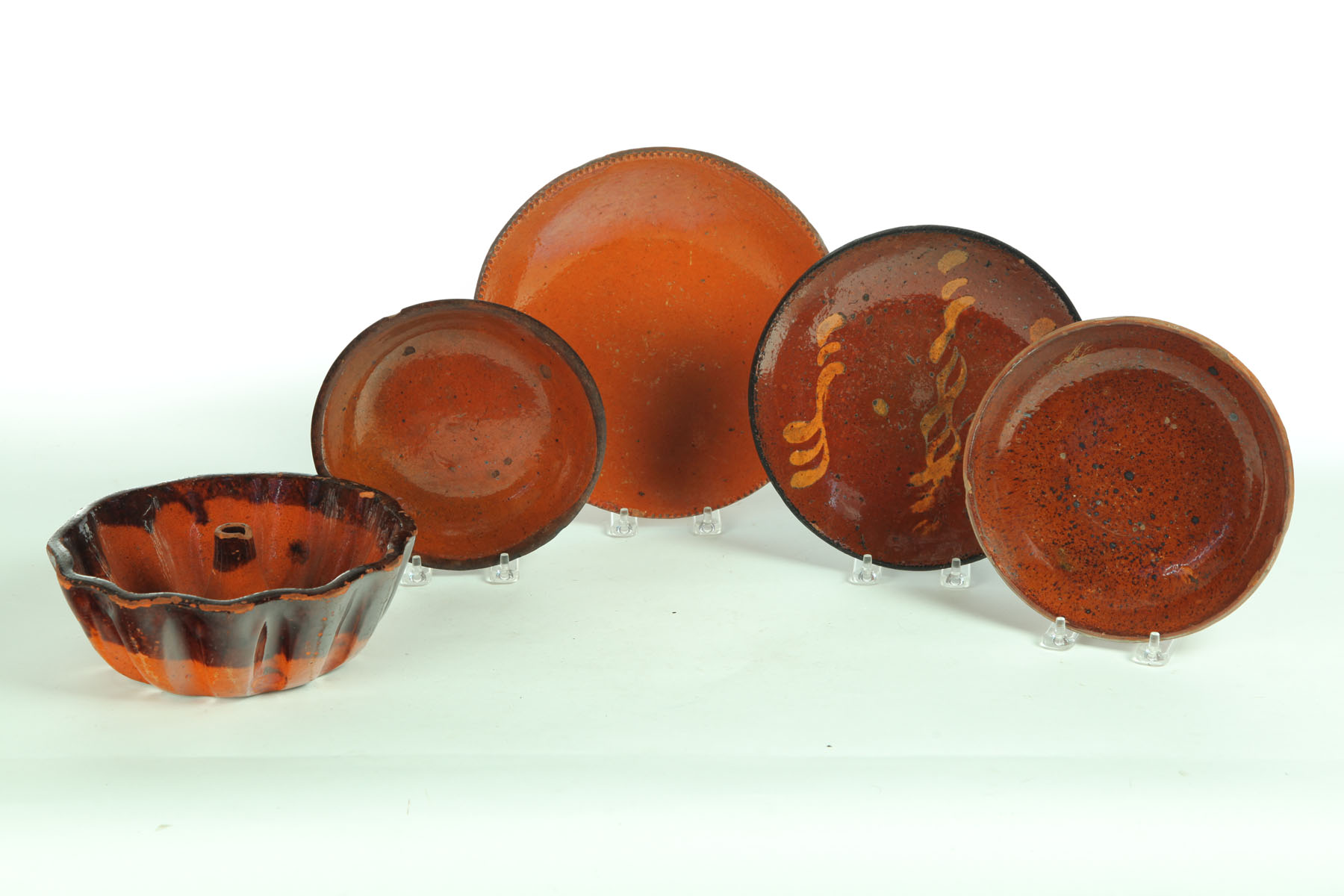 FIVE PIECES OF REDWARE.  American  19th
