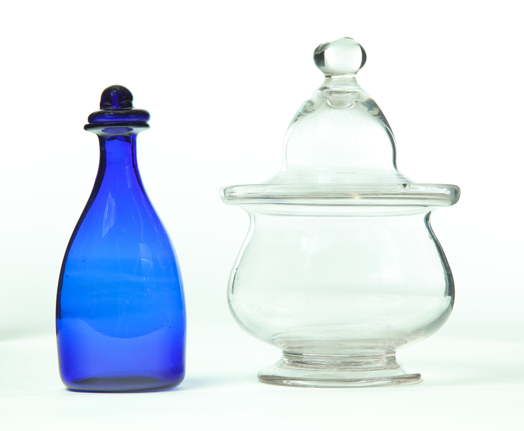 GLASS SUGAR BOWL AND BOTTLE.  Mid