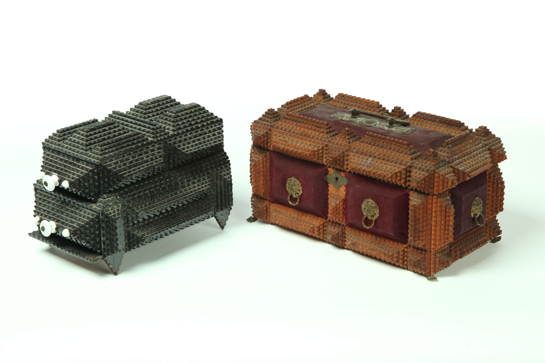 TWO TRAMP ART BOXES.  American