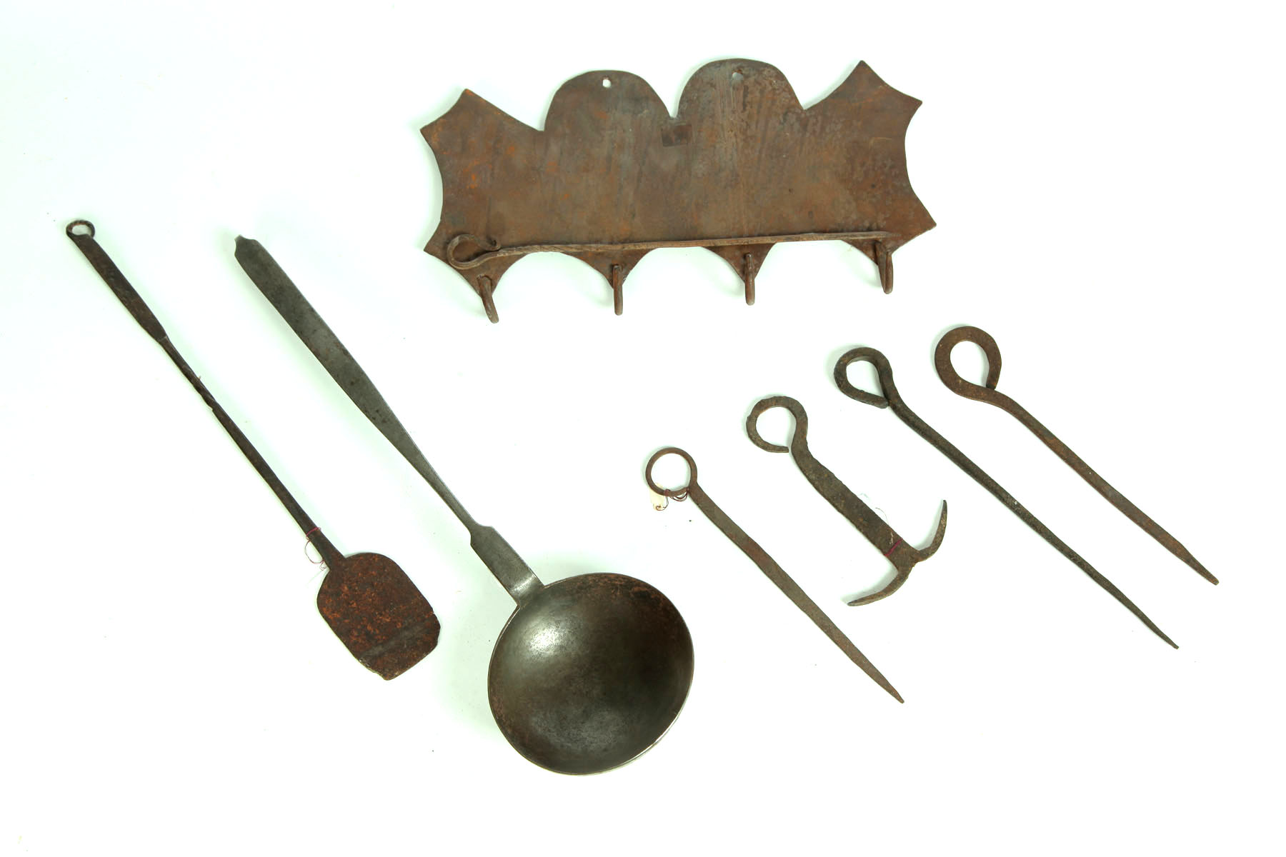 GROUP OF WROUGHT IRON UTENSILS.