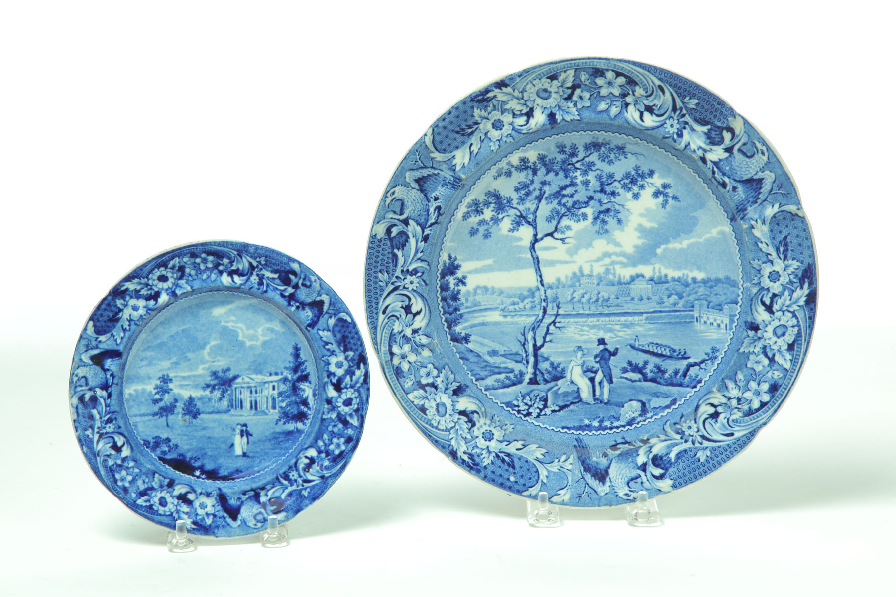 TWO HISTORICAL BLUE STAFFORDSHIRE PLATES.