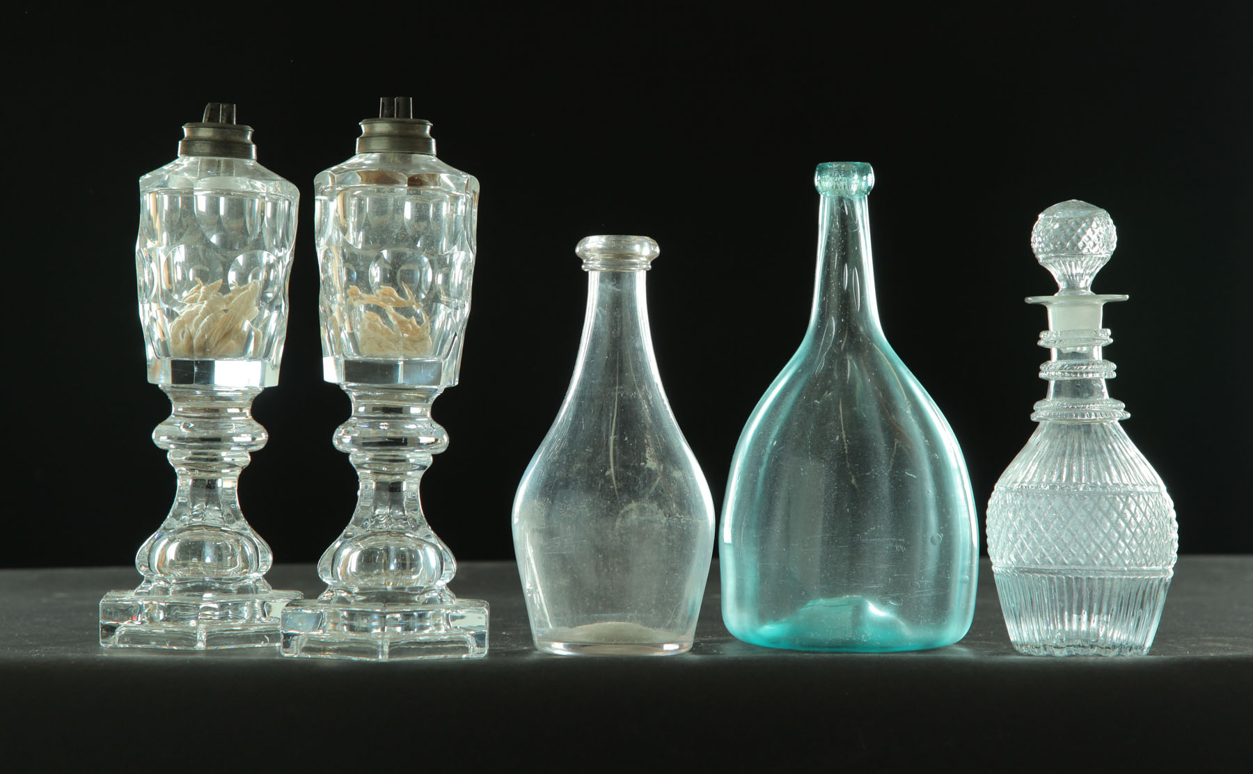 THREE BOTTLES AND PAIR OF LAMPS  1170f9