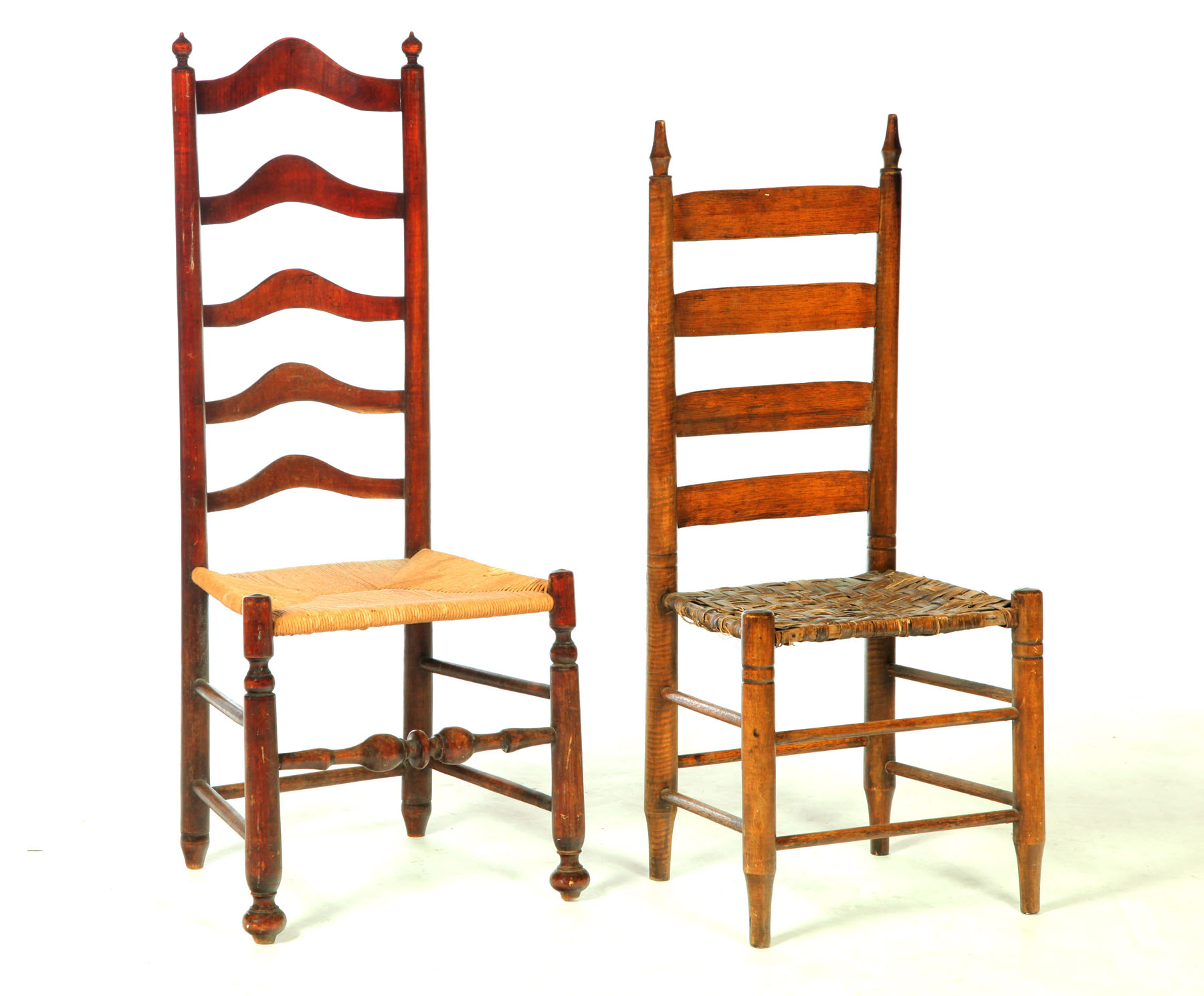 TWO LADDER BACK SIDE CHAIRS.  American