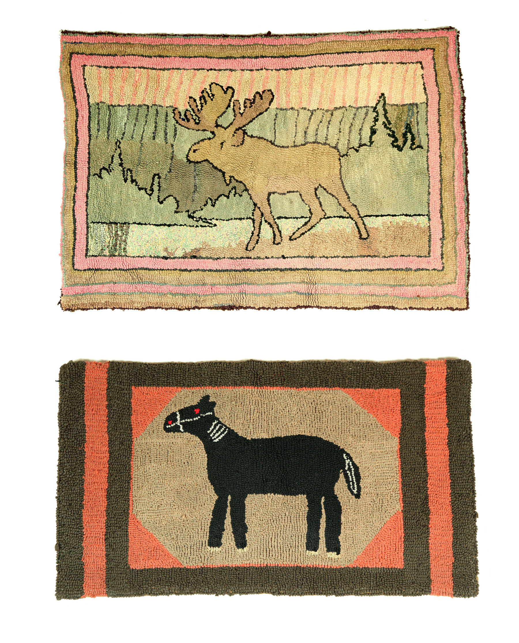 TWO HOOKED RUGS American early 11716f