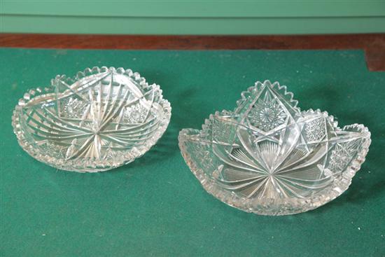 TWO CUT GLASS CANDY OR NUT DISHES.