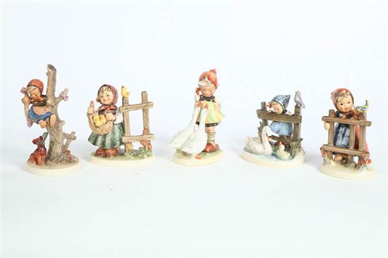 FIVE HUMMEL FIGURES. Feathered