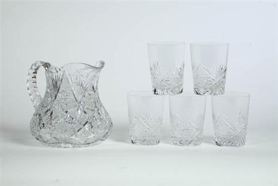 SIX PIECE CUT GLASS WATER SET. All with