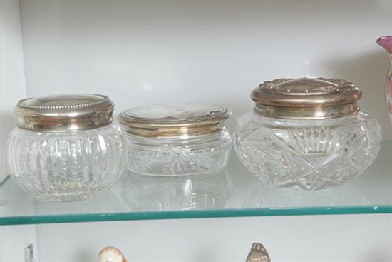 THREE GLASS DRESSER JARS WITH STERLING 1172ad