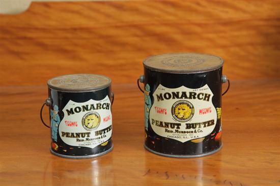 TWO PEANUT BUTTER TINS. Both ''Monarch