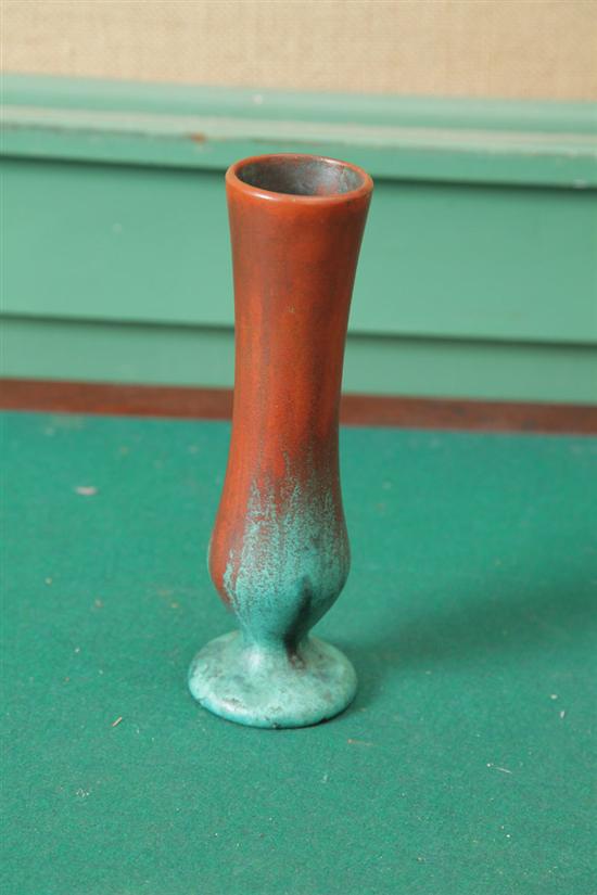 CLEWELL POTTERY BUD VASE. Copper clad