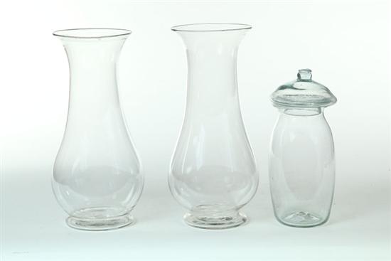 THREE BLOWN GLASS TABLE ARTICLES.
