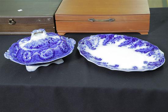 TWO PIECES OF FLOW BLUE: PLATTER AND