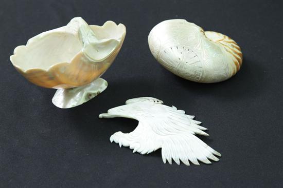 THREE CARVED SEASHELLS Including 11733b