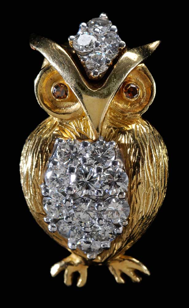 Diamond Gold and Platinum Owl 11a981