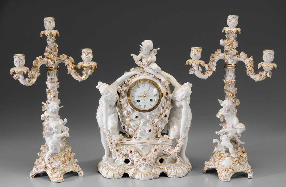 Tiffany Porcelain Clock and Garniture 11a9c9