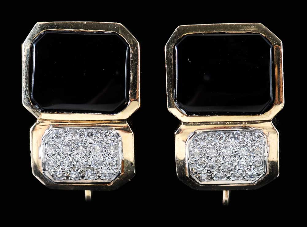 Pair Diamond and Onyx Earrings