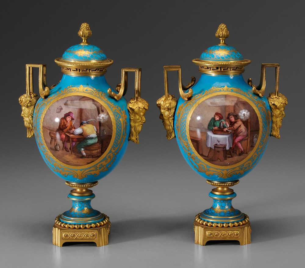 Pair Sèvres Lidded Urns French, 19th