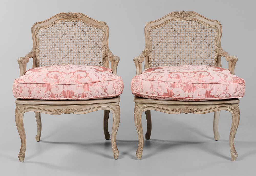 Pair Louis XV Style Open Arm Chairs 11aa27