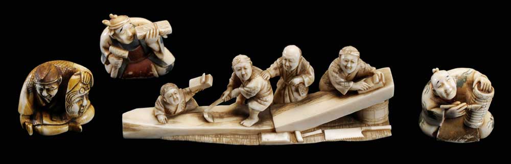 Four Ivory Carvings Japanese, mid