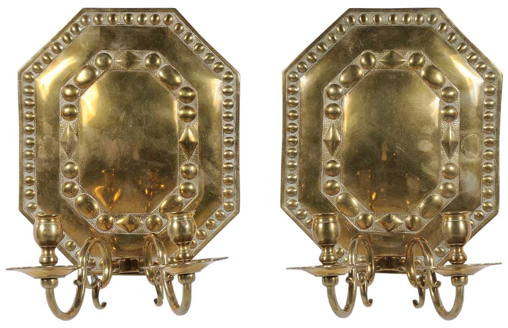 Pair 17th Century Style Brass Sconces 11ab9a