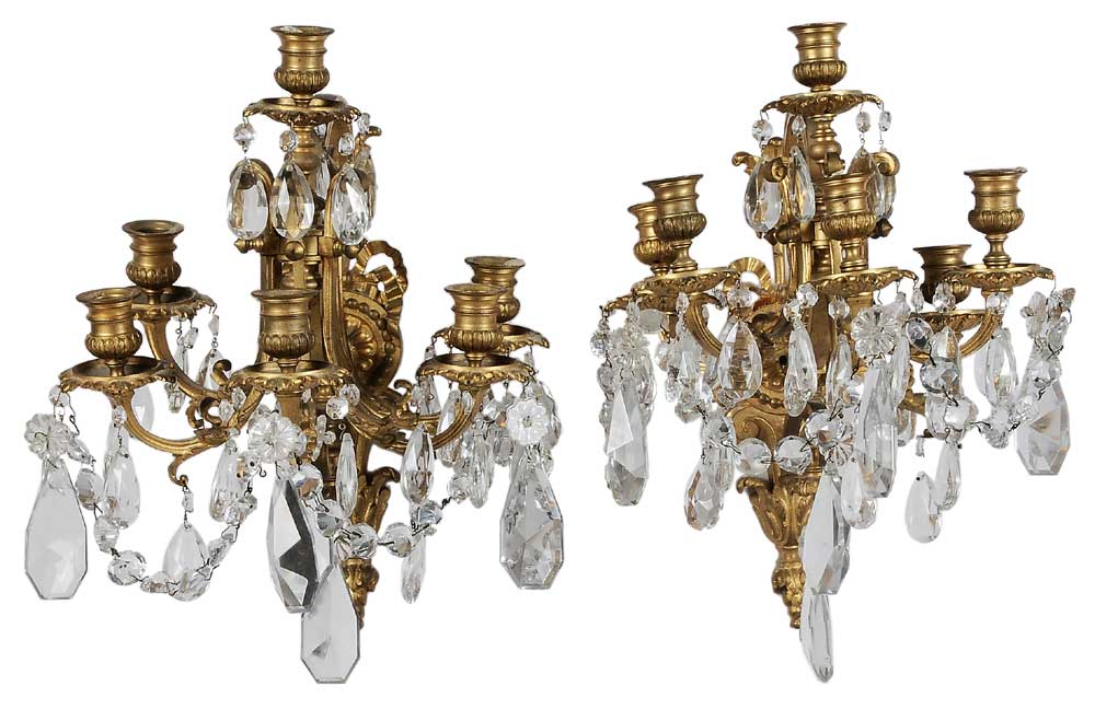 Pair Fine Gilt Bronze Sconces Continental,