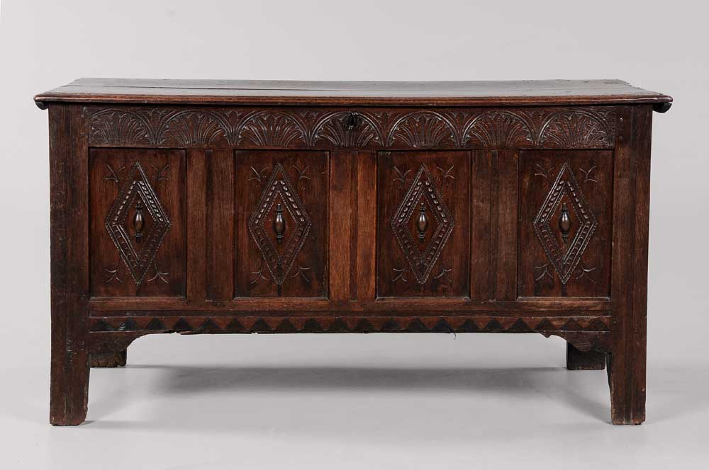 Early Carved Oak Paneled Chest 11ac1e