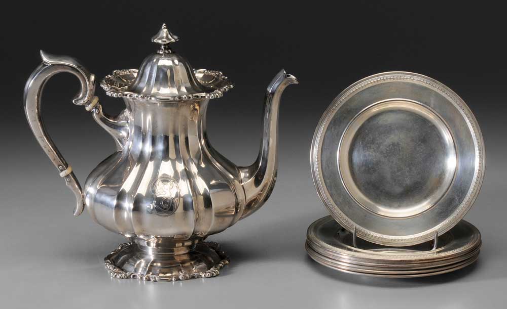 Nine Pieces Sterling Teapot Plates 11ac93