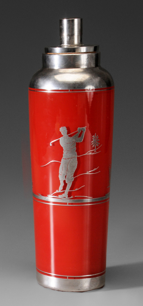 Golf Silver Overlay Cocktail Shaker