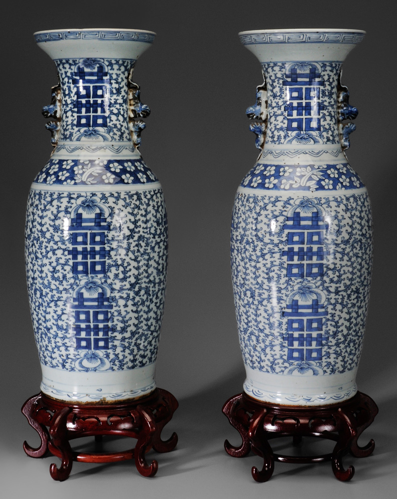 Pair Blue and White Porcelain Vas
