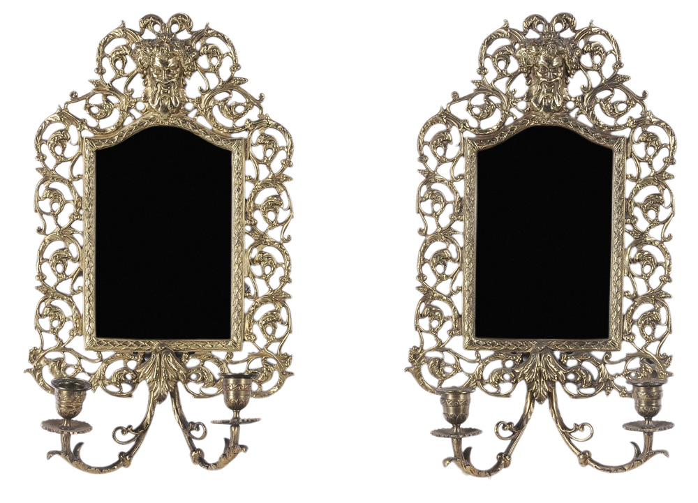 Pair Cast Brass Mirrored Two-Light