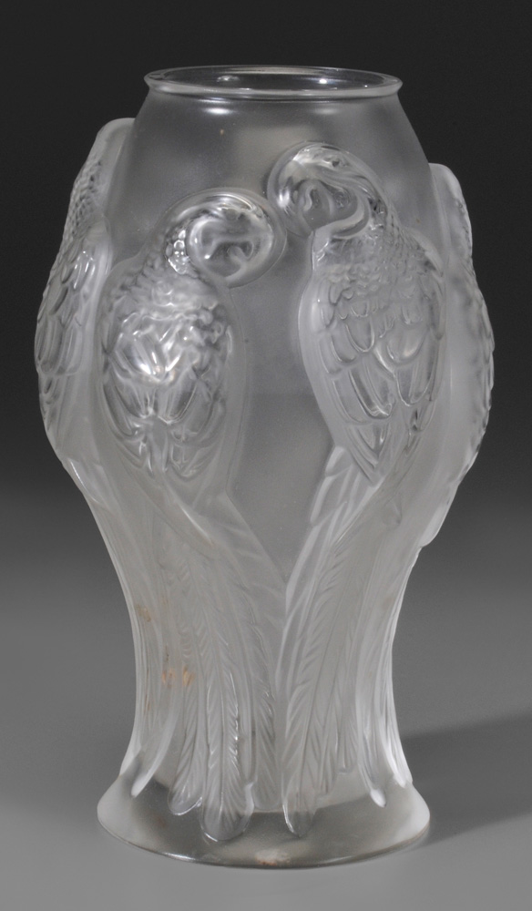 Lalique Frosted Glass Parrot Vase 119143