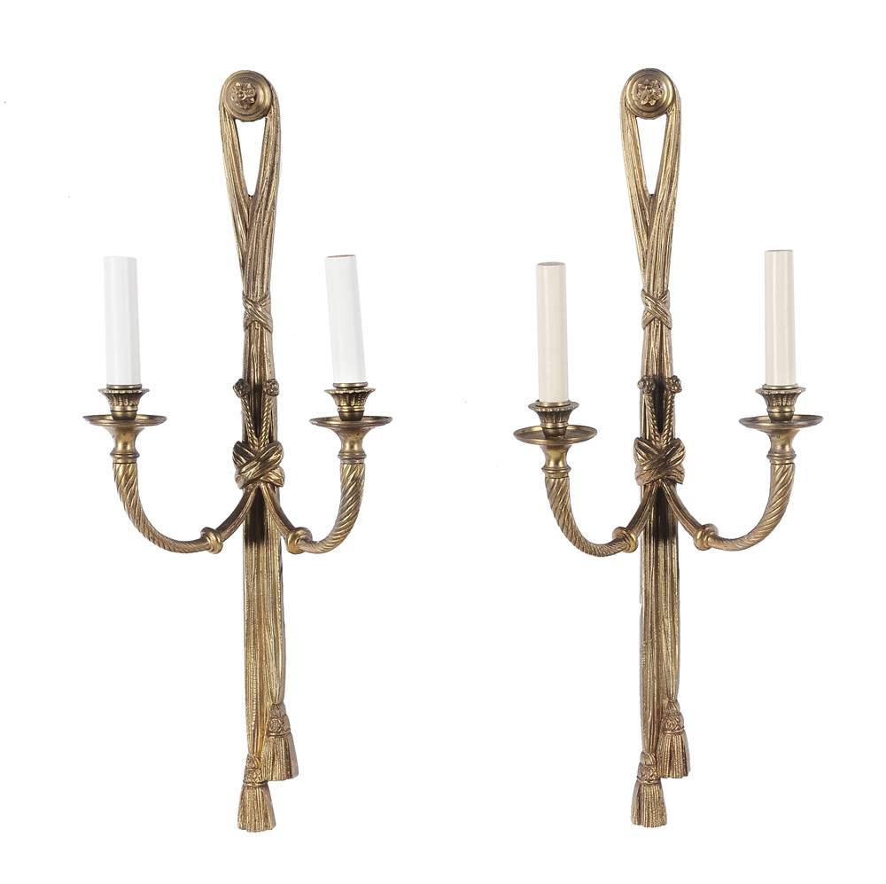 Pair Gilt Bronze Tassel Form Two Light 11916e