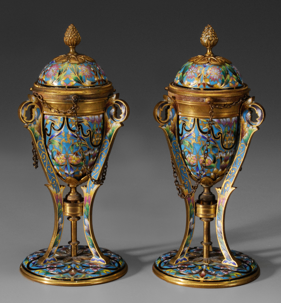 Pair Brass and Enamel Candl