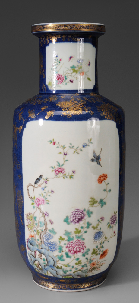 Porcelain Vase With Blue, Gilt and Polychrome