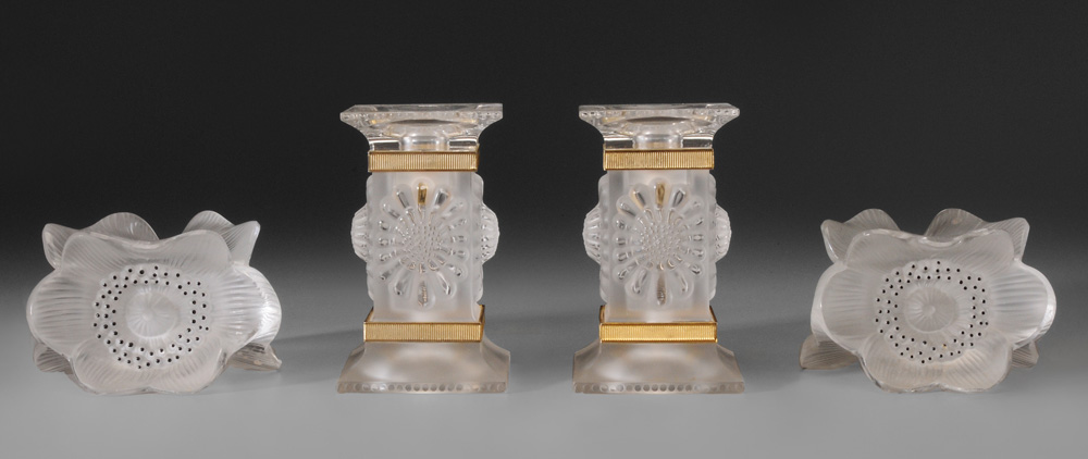 Two Pairs Lalique Glass Candl 119231