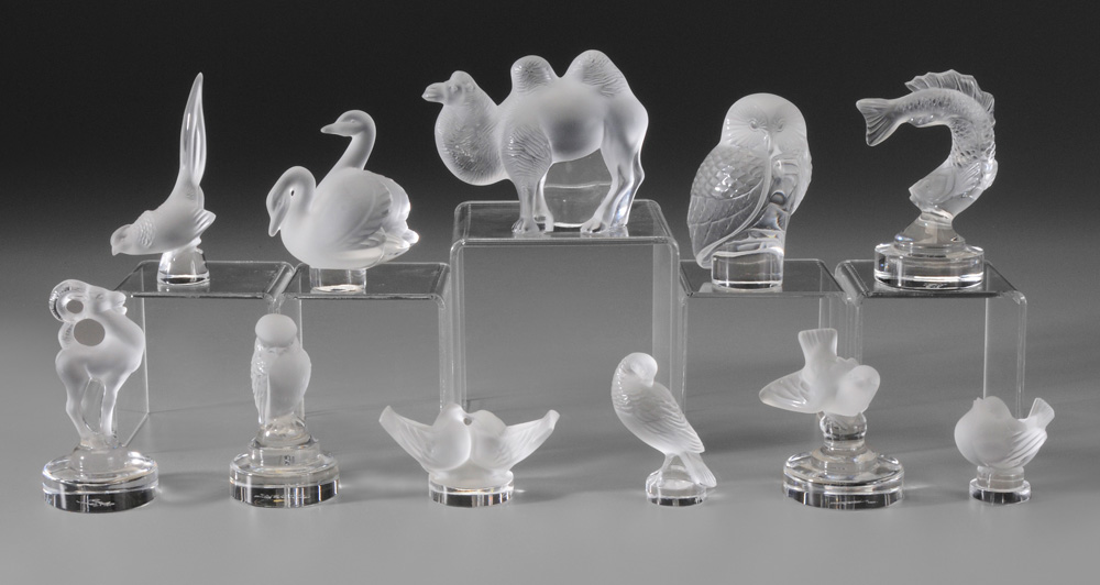 Eleven Lalique Frosted Glass Paperweights